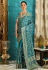 Turquoise blue silk saree with blouse  4114